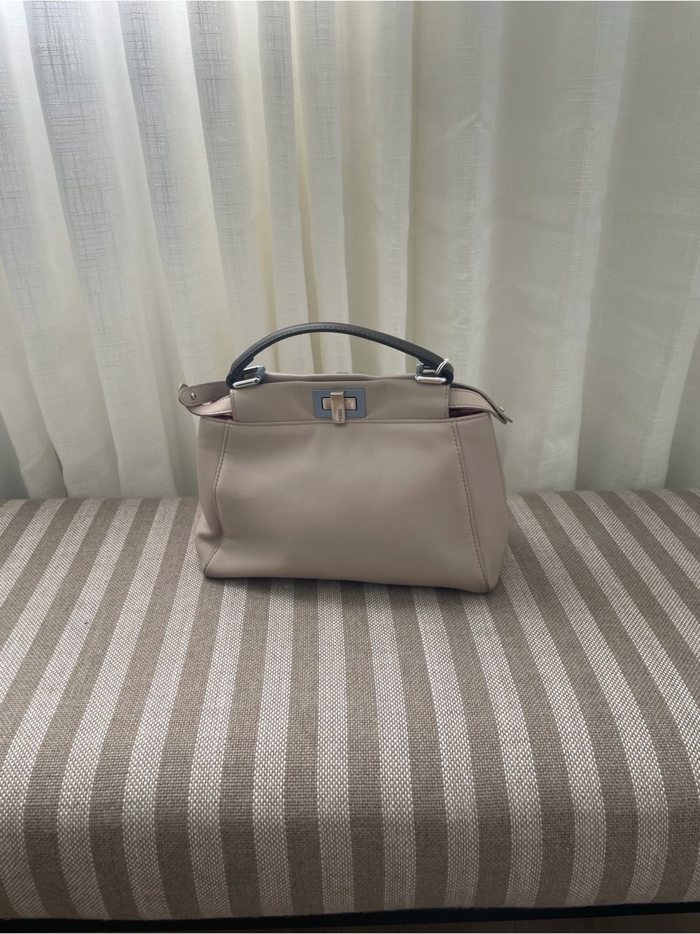 Fendi Peekaboo Small Beige Leather Top Handle Bag